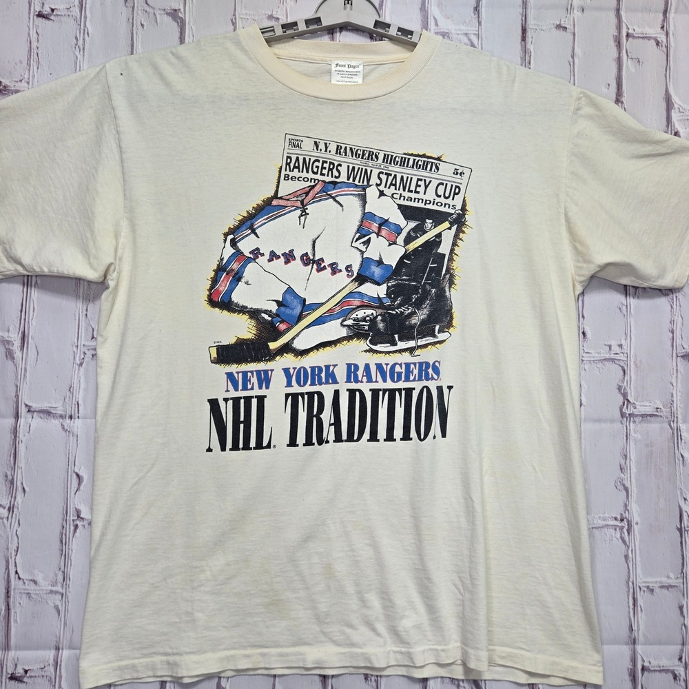 Vintage NY Rangers NHL Tradition T-Shirt Stanley Cup Cotton Single Stitch Men XL